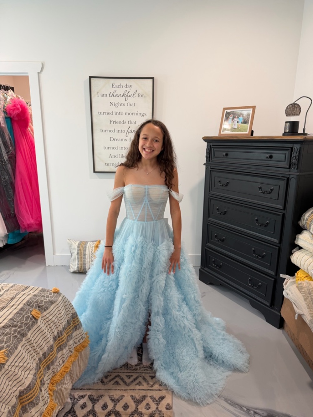 Sherri Hill Light Blue Ruffled Tulle Prom Dress - Picture 2 of 6